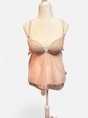 Sheer Lace Babydoll Chemise - Blush Pink